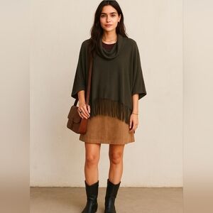 Olive Fringe Poncho